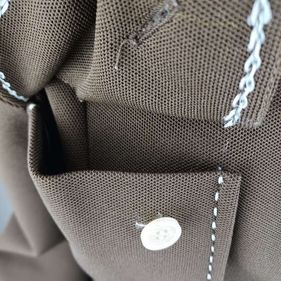 ACT lll Vintage Shirt Jacket Polyester Brown & Whote Button Cuff Small - Picture 10 of 13